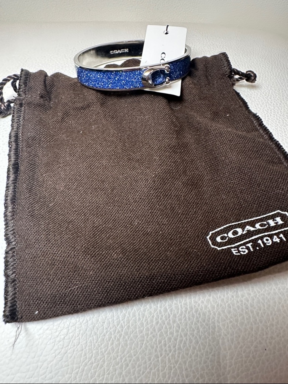 COACH Blue Sparkle Hinged Bracelet and Dust Bag NWT - Picture 5 of 6